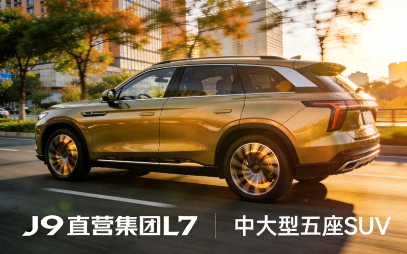 J9直营集团L7中大型五座SUV动态驾驶展示 - 城市道路行驶侧视图